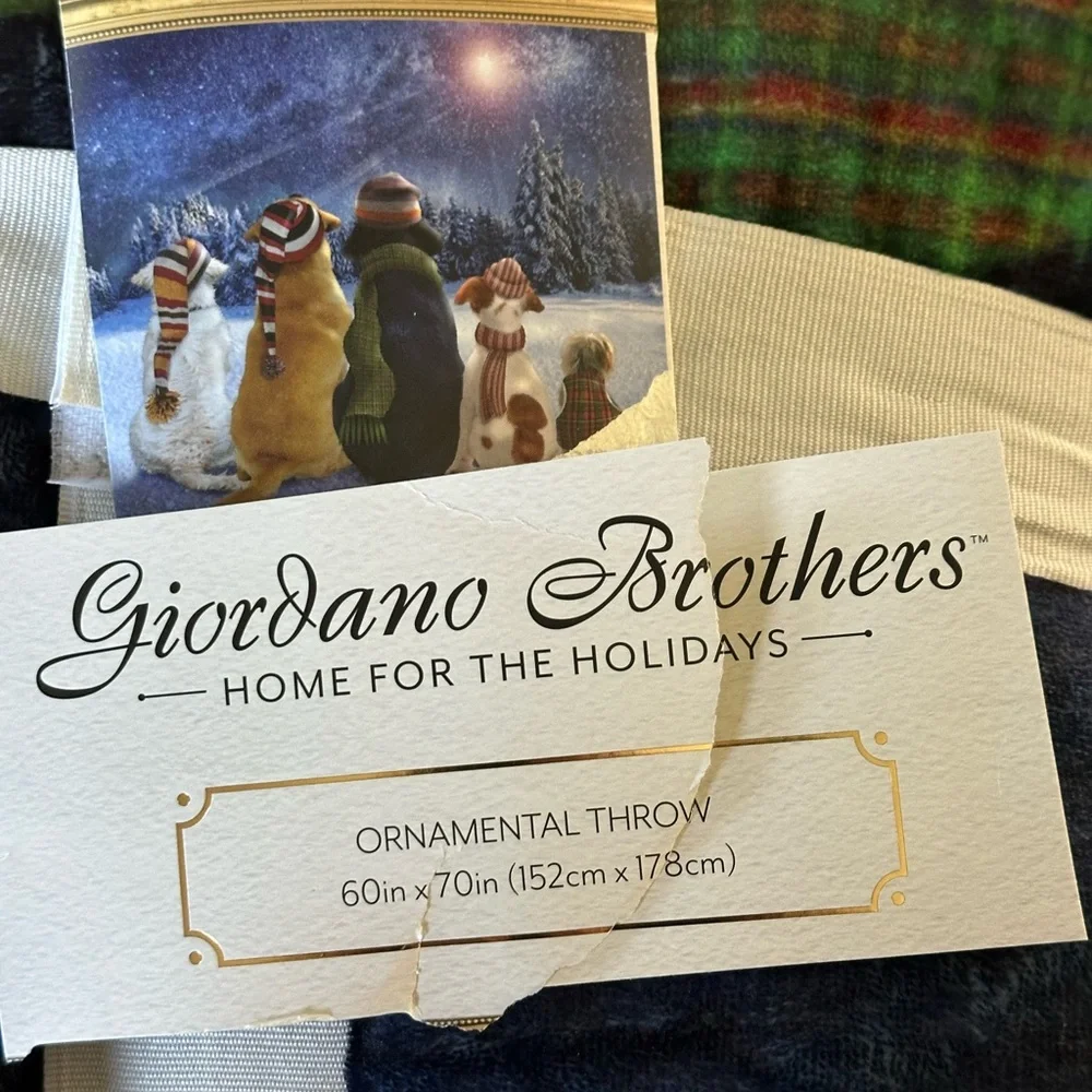 Ornamental Holiday Throw Blanket - Navy/Green/Brown